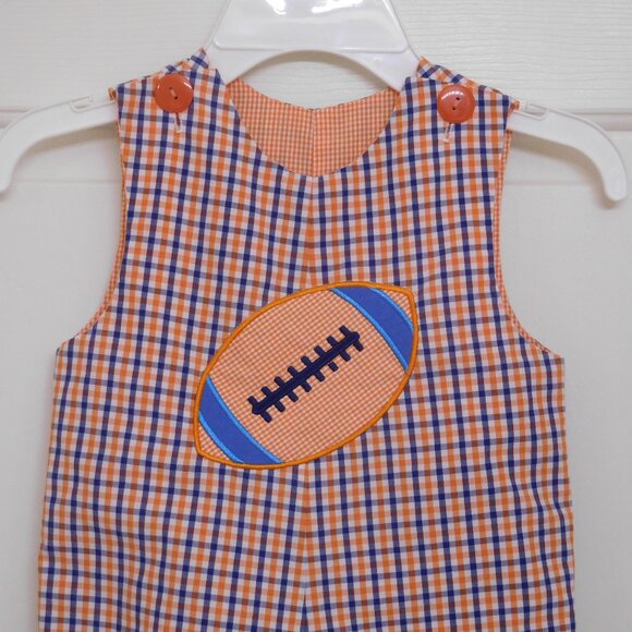 Le' Za Me Reversible Plaid Football Gingham Print Overalls sz 24 Months - Picture 2 of 4